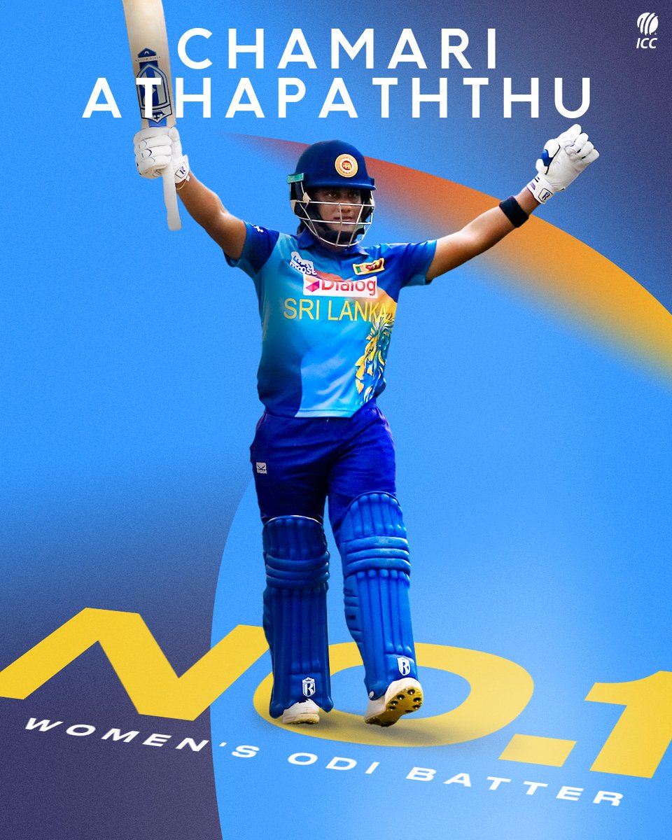 🌟 A new No.1 🌟

Chamari Athapaththu becomes the first Sri Lankan to capture the top spot in the <a href="/MRFWorldwide/">MRF Tyres</a> ICC Women’s ODI Player Rankings!

More ➡️ bit.ly/3D0PJg6