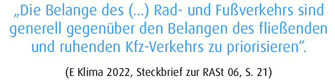 Scheint vergessen: Planung für #Radverkehr und #Fußverkehr muss dem "Stand der Technik" entsprechen und nicht irgendwelchen politischen Vorlieben. Aktueller Stand der Technik ist u.a. die E-Klima der <a href="/FGSV_eV/">FGSV</a>. Und die ist eindeutig: