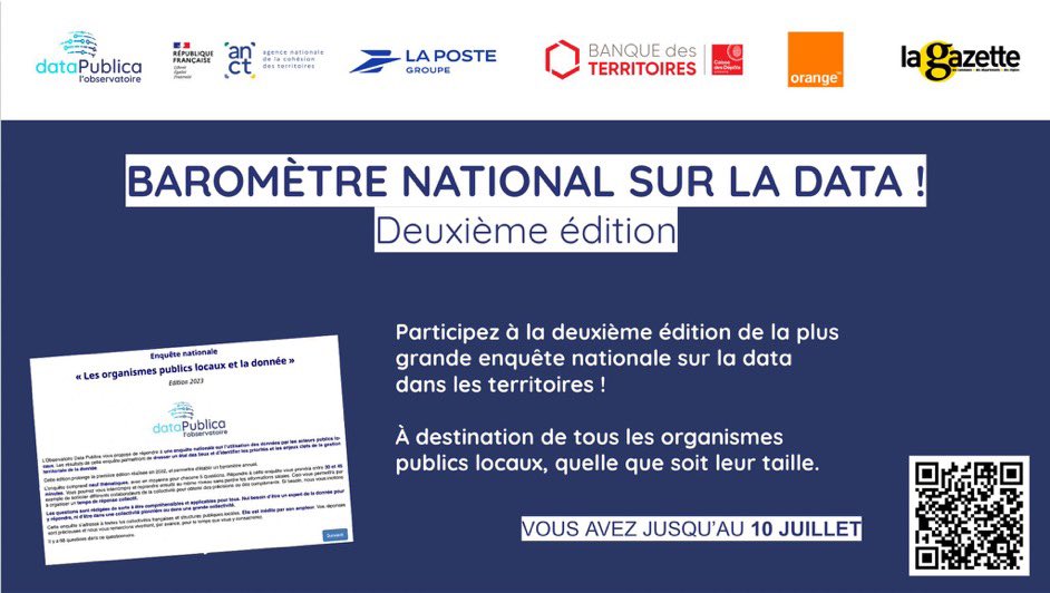 💥 AVIS IMPORTANT 💥 Il vous reste encore 2 semaines pour répondre à l’enquête annuelle @Obs_DataPublica sur la gestion des données territoriales ! C’est par ici : observatoiredatapublica.limesurvey.net/396597