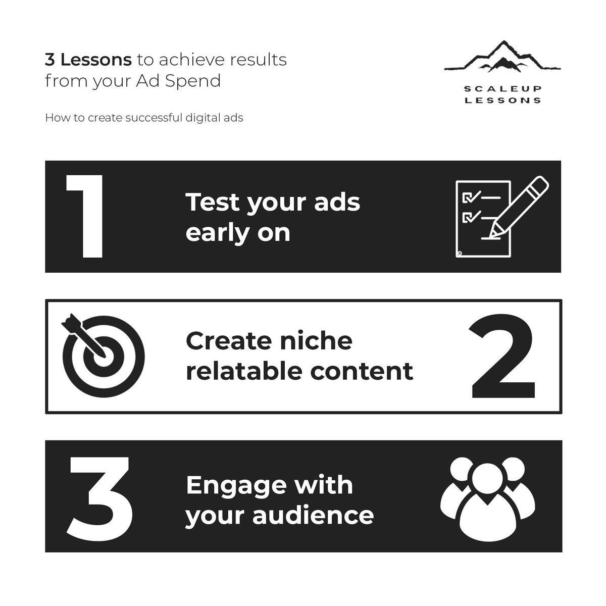 ScaleUpLessons's tweet photo. 3 Lessons to Achieve Results from Your Ad Spend 💰
1. Test your ads early on
2. Create niche relatable content
3. Engage with your audience
https://t.co/lgfjuAksQp
#paidads #digitalmarketing #paidadvertising #digitalads #facebookads #googleads #ppc #payperclick #payperclickads https://t.co/IgeujbnmnU