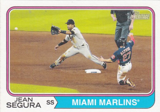 CameoCards's tweet photo. Via @Shlabotnik_Rpt, 

Jose Altuve just fits the frame on this 2023 Topps Heritage SP of Jean Segura. 😉

#Astros #Marlins #Collect https://t.co/QssQRFKJVy