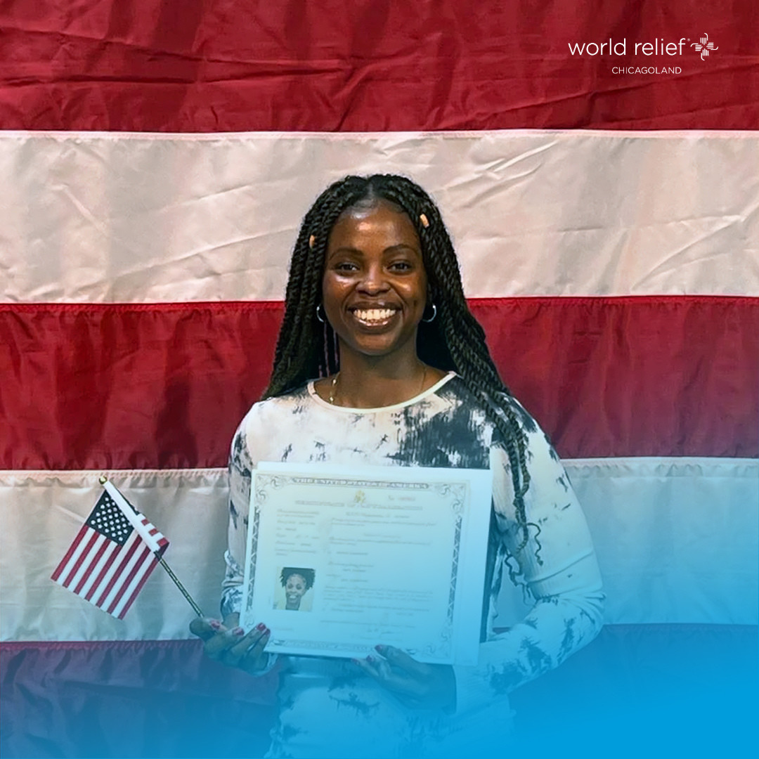 WRChicagoland's tweet image. Born as a refugee in DR Congo, Aimee lived the first 24 years of her life without citizenship. After months of studying, she became a #naturalized US citizen on July 4, 2022! Today, we #celebrate all who are becoming US citizens! Join us by sharing a message of #congratulations!