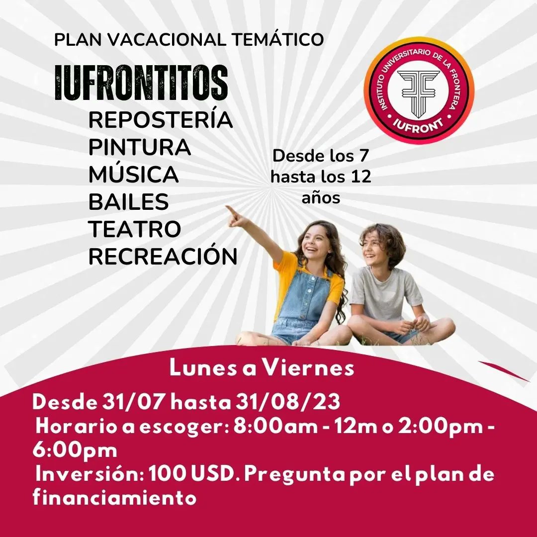 Iufrontoficial's tweet photo. ¡Hola! Nos complace informarte sobre los increíbles cursos que el IUFRONT tiene para ofrecerte durante estas vacaciones. Para obtener más información, no dudes en contactarnos a través de WhatsApp al número 04247595647.
#IUFRONT #Cursos #ingles #04julio https://t.co/TEtSIcPZTl