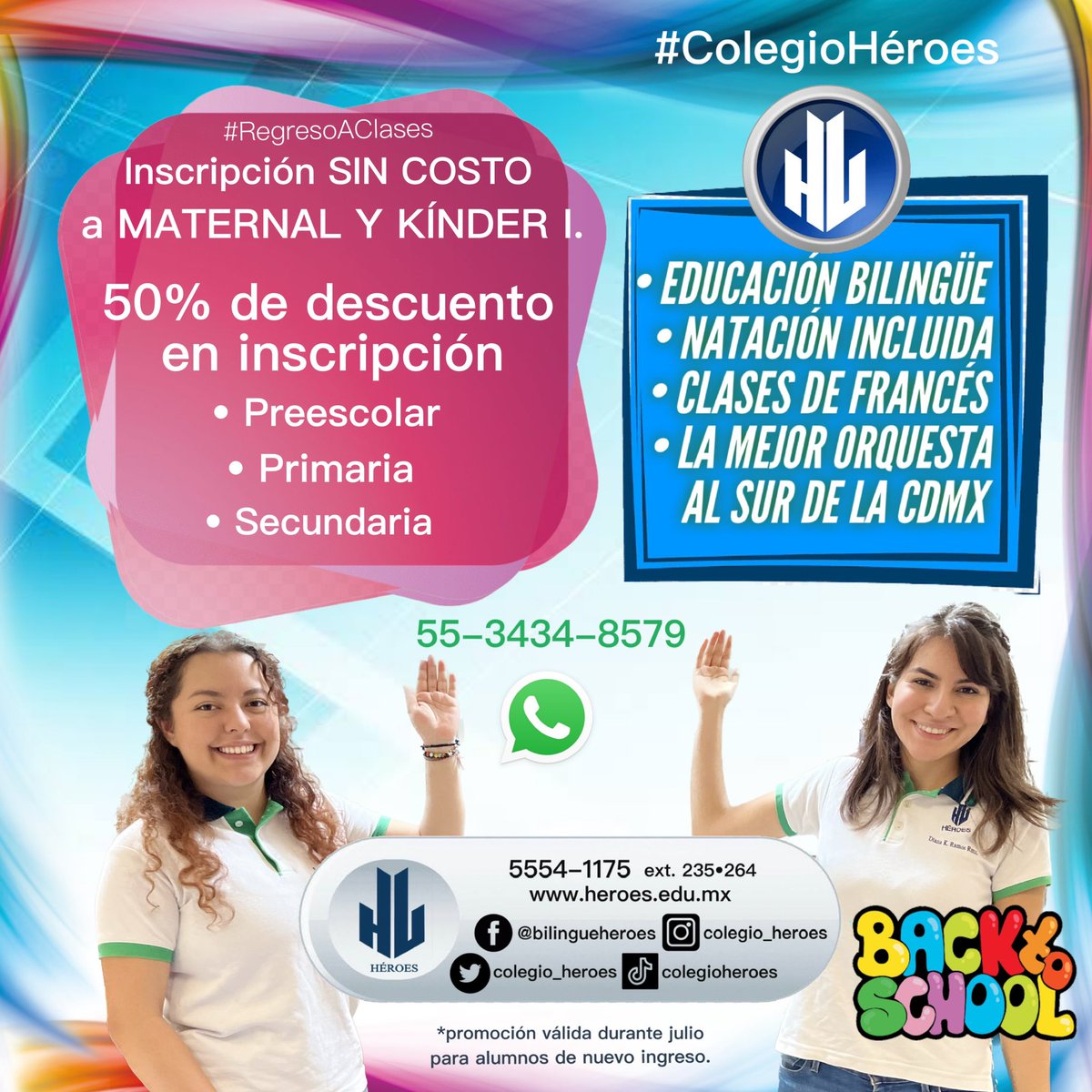 💙 Inscripción a Maternal y Kínder I SIN COSTO pagando la primera colegiatura.
50% DE DESCUENTO EN INSCRIPCIÓN para #preescolar, #primaria y #secundaria. 

📞5554-1175 ext. 235•264
📱55-3434-8579
💻 heroes.edu.mx
#ColegioHéroes
#regresoaclases2023 #ULTIMAHORA #Coyoacán