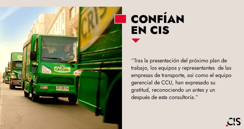 Agradecemos la confianza y gratitud de #CCU. La satisfacción de los clientes es fruto de un trabajo realizado con pasión, rigor y creatividad.
#cisconsultores