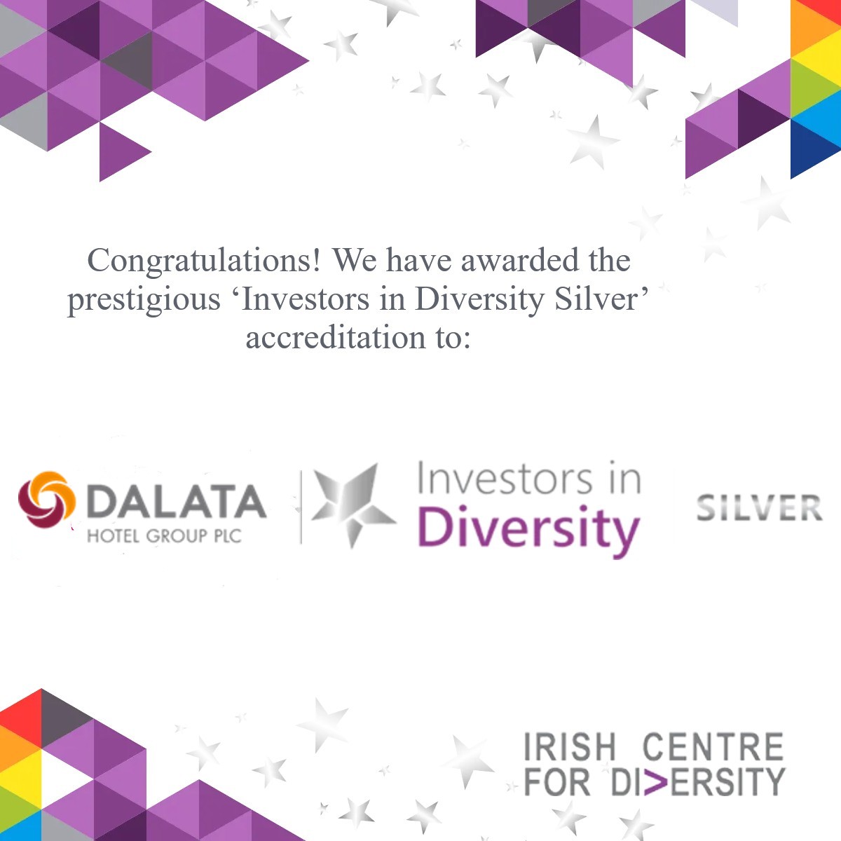 We are delighted to announce that @ICFDiversity awards @Dalatahotels with Investors in Diversity Silver mark, recognizing our inclusive practices, sense of belonging, and commitment to diversity. We're honored to be benchmarked against top companies. Gold is our next goal!
