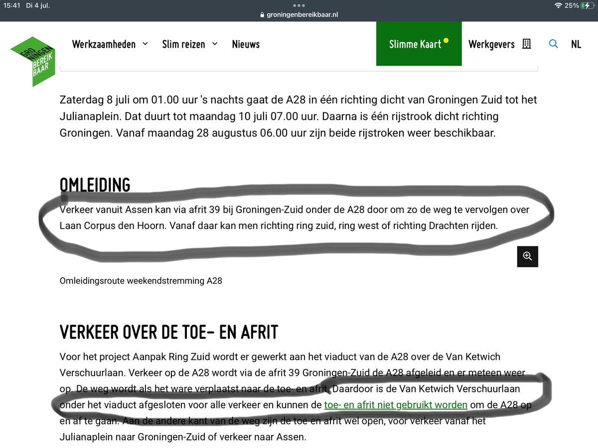 AlieTwit's tweet photo. @GronBereikbaar @gem_groningen Is de afslag via de laan  corpus den Hoorn  nou wel open of niet? https://t.co/bUAWoCPovc