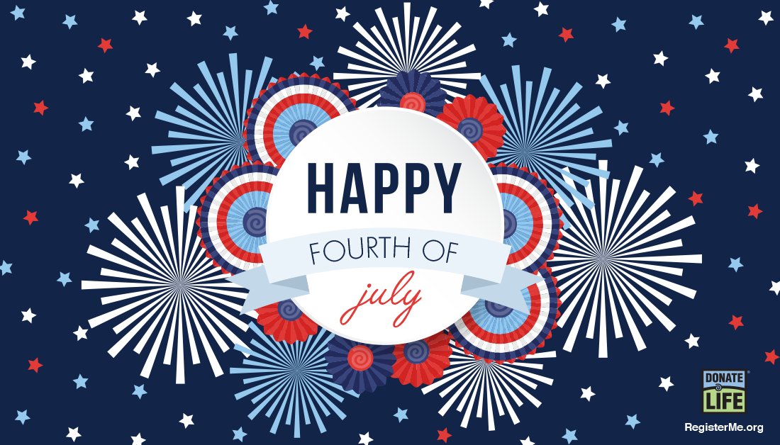 Wishing you a safe &amp; happy #FourthofJuly! 💙💚 #DonateLife 
Join the registry! Register your decision to be an organ, eye &amp; tissue donor at RegisterMe.org or in your iPhone Health App.