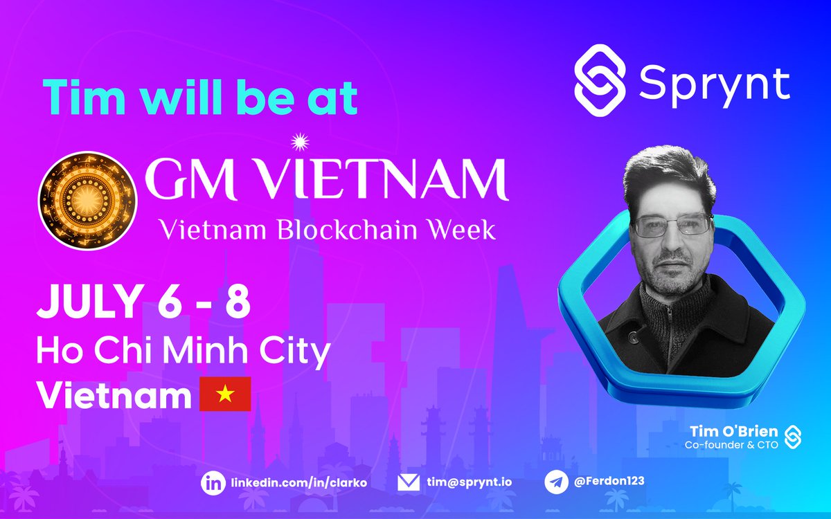 Sprynt_io's tweet photo. Our CTO @TimSprynt will soon be at @gmvn_official to meet with amazing companies in the biggest crypto adoption country of the world: Vietnam ๐ฅ
Are you attending aswell? Happy to connect with you!
#Sprynt #payments #infrastructure #subscriptions #NFT #Minting #ETH #AVAX https://t.co/LtB5uM35zr