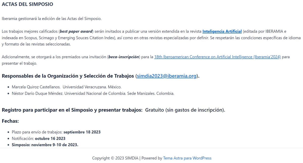 MarcelaQuirozC3's tweet photo. 🤩Los invito a participar en el Segundo Simposio Iberoamericano de Maestría y Doctorado en Inteligencia Artificial (SIMDIA’2023)
📅⏰Límite para envío de trabajos: septiembre 18 2023
🧐Detalles en https://t.co/s8mMigCrJt https://t.co/ySUNkqGeDz