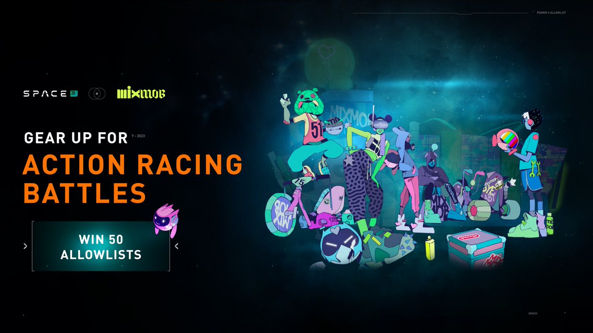 Space3_gg's tweet photo. 🏎️ Introducing @MixMobOrigin: a groundbreaking game that combines exhilarating races with resource management. 

Claim your share of 50 Allowlist prizes by completing mission on #Space3 and get ready to dominate the competition 🏆🎮🔥

👉 https://t.co/Yny482eHUZ

👉 https://t.co/jBFGd2aXS9