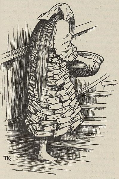 Kari Træstakk has no petticoat but a wooden one. She inherits a cat who hunts game for her, earning her enough money for fine clothes to wear to church.
 #AnotherCinderella #FairyTaleTuesday #notdisneyprincess 
🎨Theodor Kittelsen
