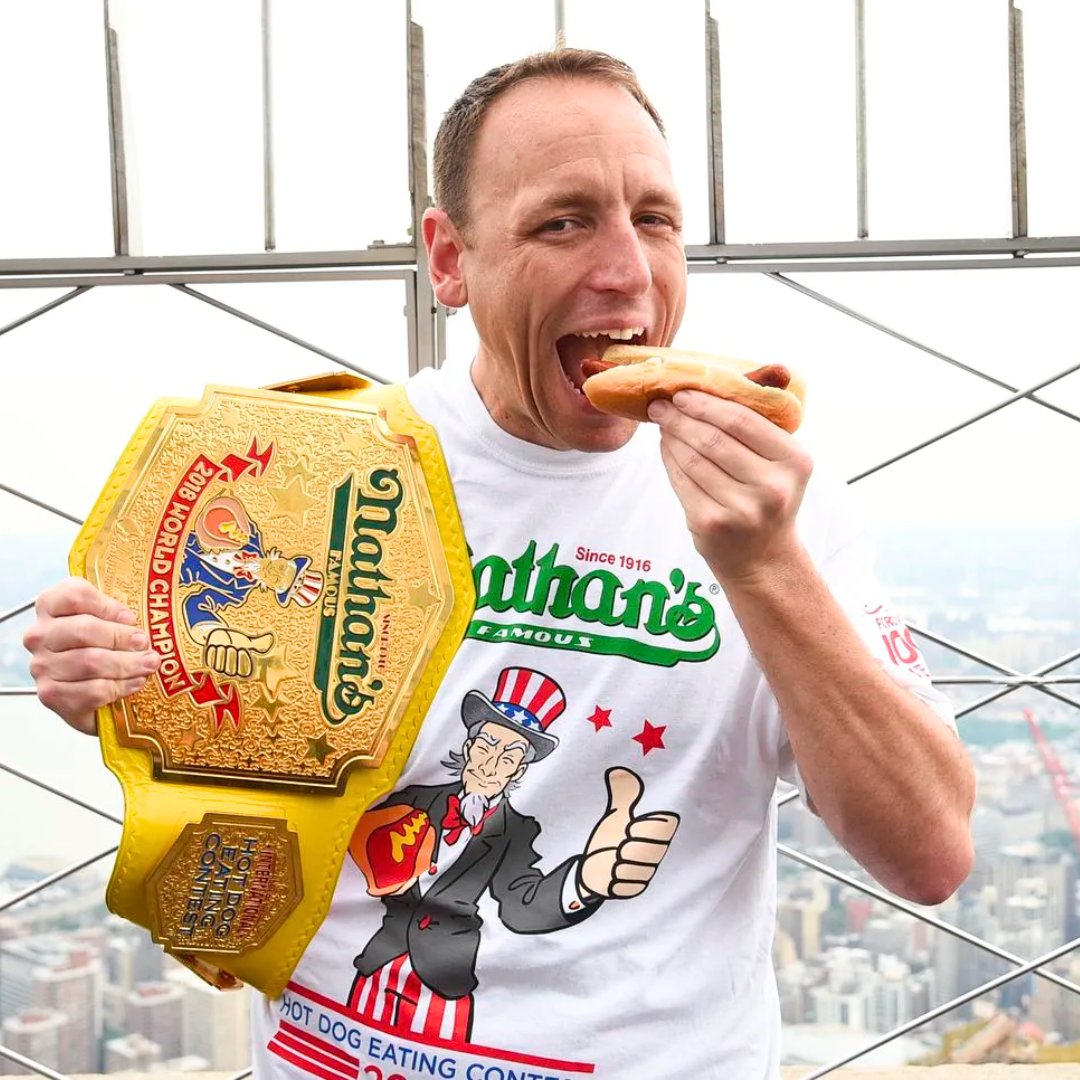 The Business Behind Joey Chestnut

Joey Chestnut competes in 20+ events each year and holds 55 world records:

• Nathan's hot dogs: 76 dogs &amp; buns in 10 minutes
• Hard-boiled eggs: 141 in 8 minutes
• Glazed donuts: 55 in 8 minutes
• Pulled pork sandwiches: 45 in 10 minutes
•