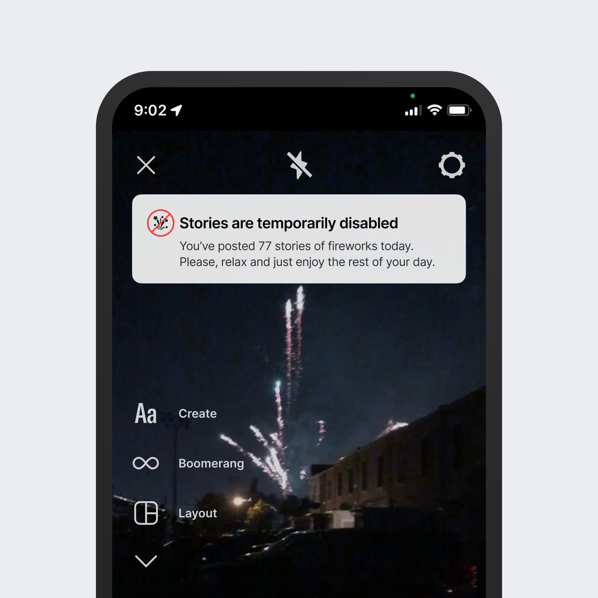 Disable IG stories if you post too many fireworks videos