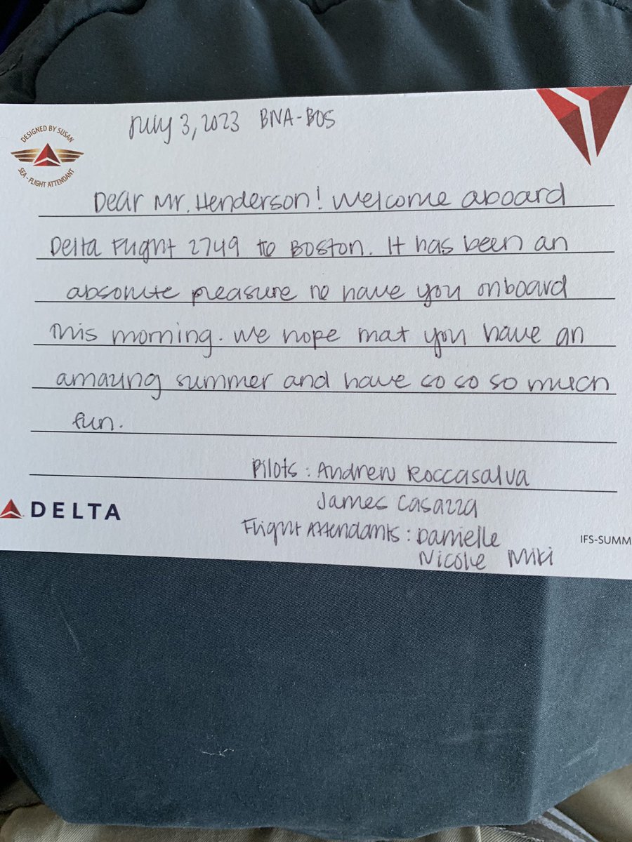 hjeromelaw's tweet photo. @Delta    Your crew was over the top and extra special for my grandson, Henderson. Thank you!! https://t.co/ZKN9Ur5QAO