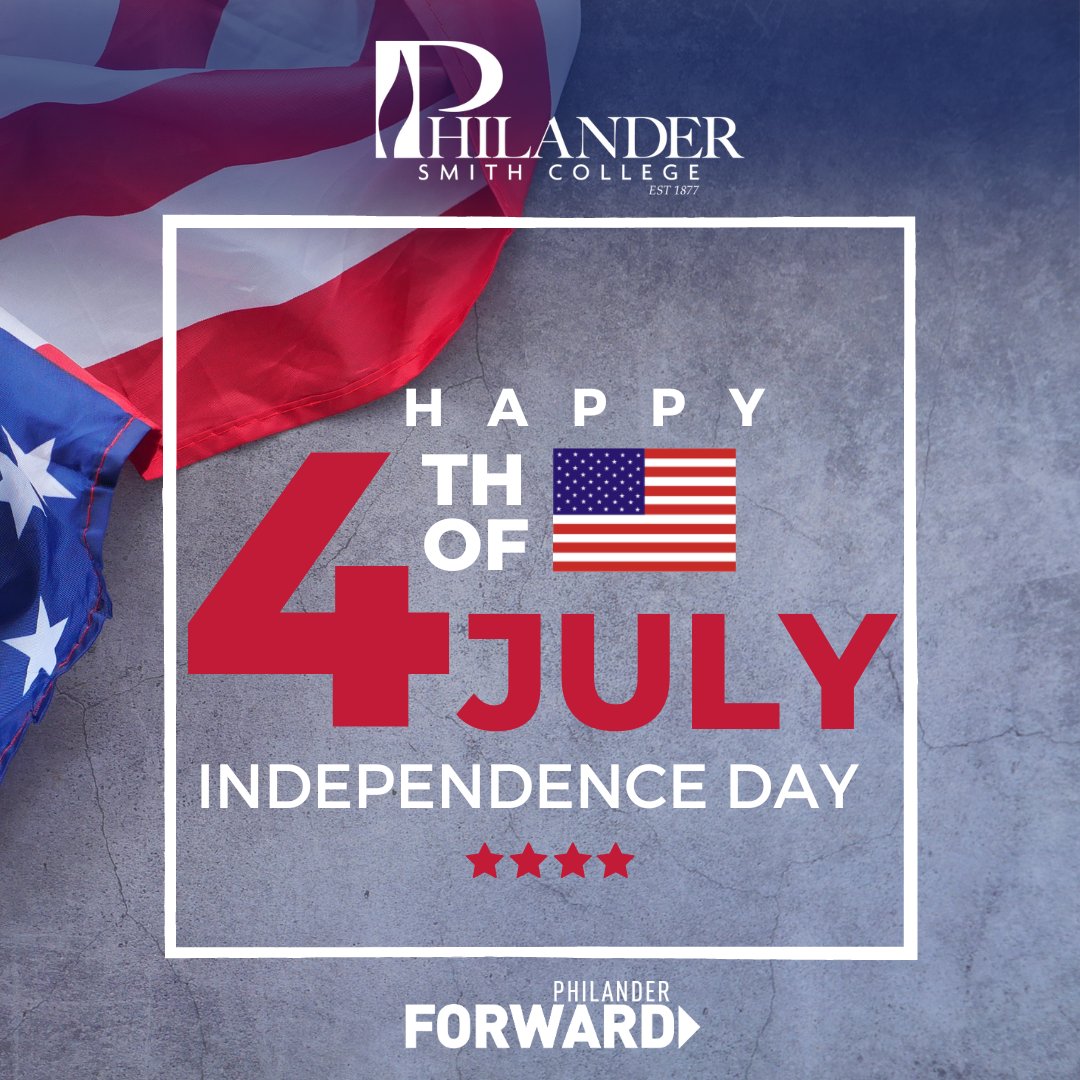 PhilanderSmith's tweet photo. 🎆 Happy Fourth of July from Philander Smith College! 🇺🇸🎉

Today, we celebrate independence, unity, and the pursuit of a brighter future. Let us embrace all that this day may bring and make this Fourth of July memorable!

#HappyFourthOfJuly #PhilanderForward https://t.co/pmNLeqoIJH