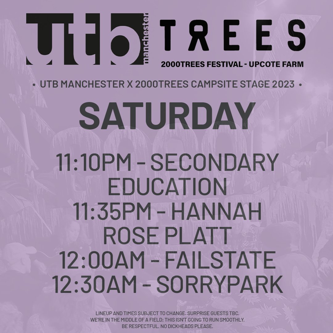 For those of you at @2000Trees Festival this week, here's what we've got for you. Thursday, Friday, and Saturday night in the campsite after the main stage finishes. Come and hang out!