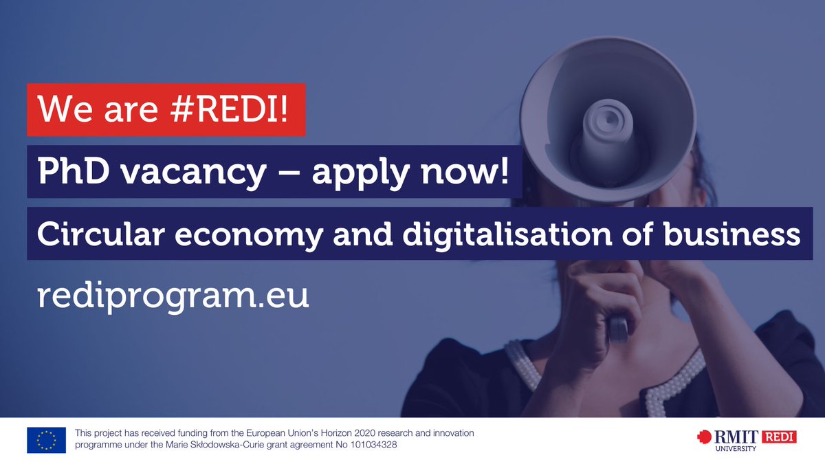 #PhDposition in circular economy &amp; digitisation of business <a href="/rediprogram/">@REDIprogram</a>! 

Dual PhD <a href="/UniLUT/">LUT University 🚀</a> Finland, <a href="/RMIT/">RMIT University</a> Australia. Based in Finland + travel to Australia. Competitive salary, skills training, international connections.

👉ow.ly/8tJ750P1fMX

<a href="/mpynnonen/">Mikko Pynnönen</a> <a href="/AnnLaureMention/">Anne-Laure Mention</a>
