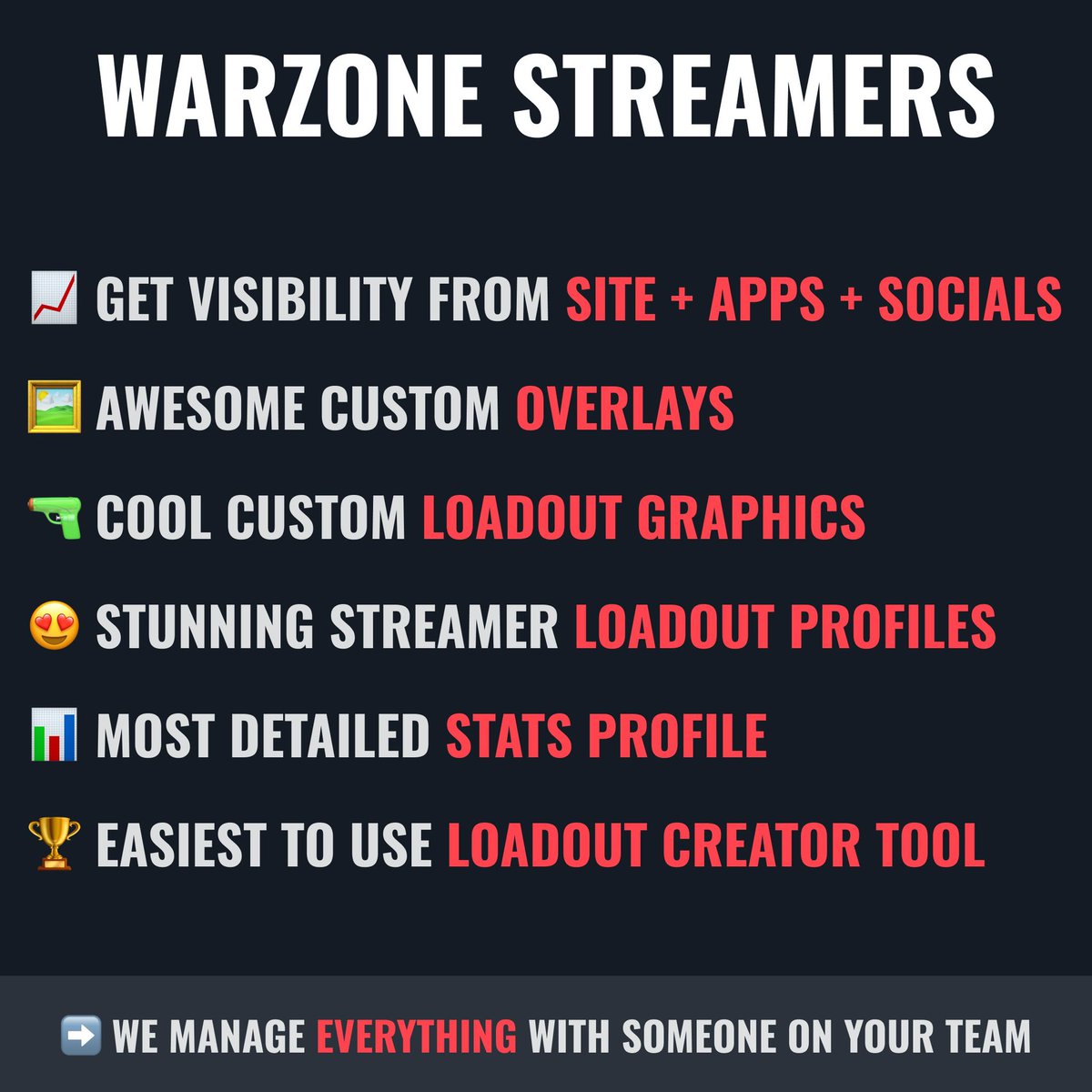 🚨 BECOME A FEATURED TOP STREAMER! 🚨

❤️‍🔥 Add MASSIVE Value to your community &amp; LEVEL UP with our SPECIAL FEATURES &amp; BENEFITS! 🔥

🫡 We’re here to provide you with the BEST SERVICES out there! ALL FOR FREE!❤️

💌 DM us to start!🤝

🫵 Check out the details in the thread below!👇