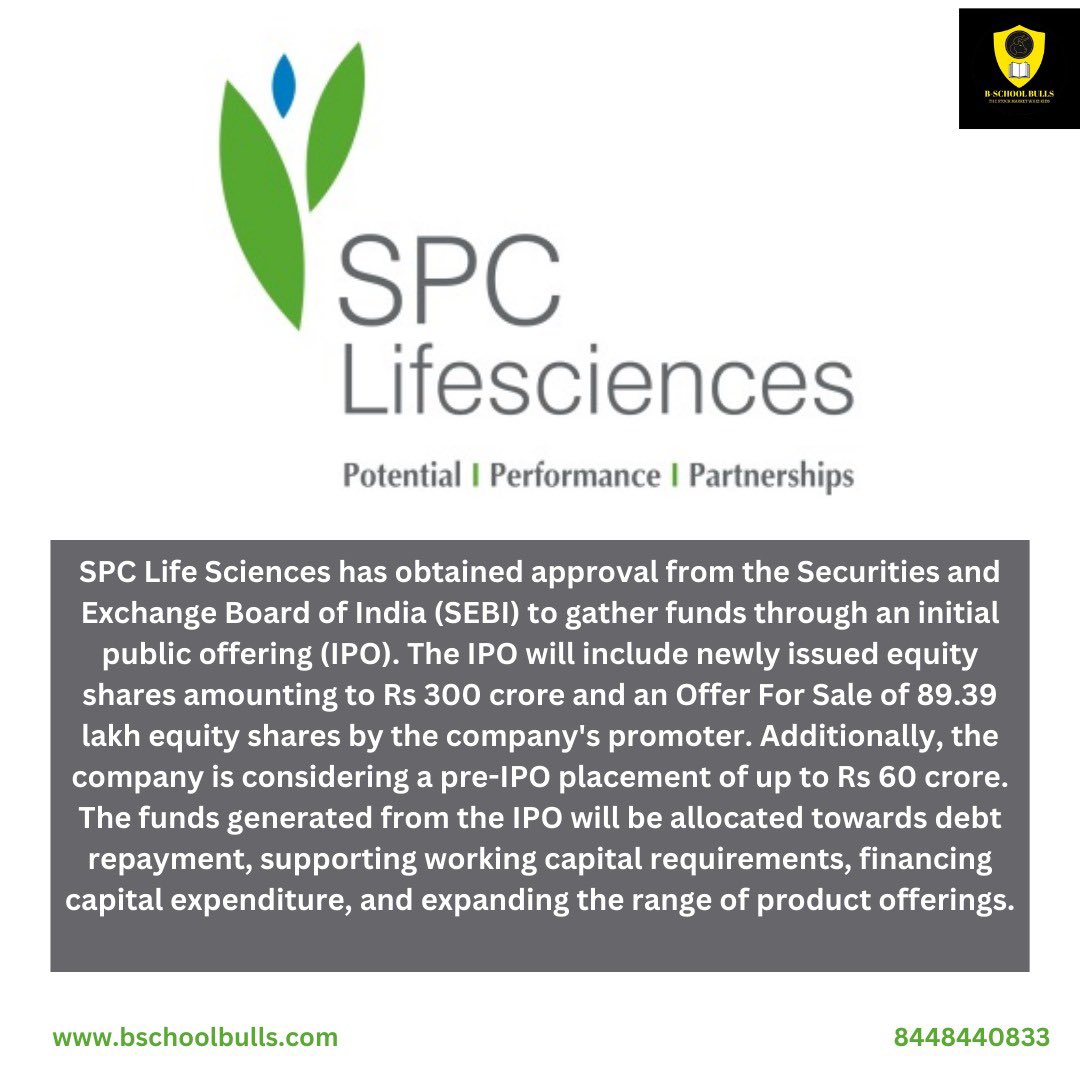 'SPC Life Sciences Secures SEBI Approval for IPO, Aiming to Fuel Growth and Expansion'

#SPCLifeSciencesIPO #SEBIApproval #FundingOpportunity #DebtRepayment #WorkingCapital #CapitalExpenditure #ProductExpansion