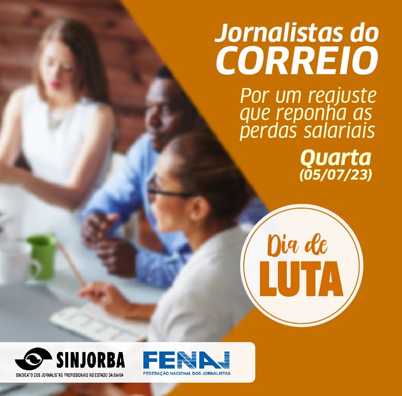 sinjorba's tweet photo. Jornalistas @correio24horas realizam nessa quarta (05) um dia de luta por um reajuste salarial que reponha as perdas acumuladas desde 2019.

#Sinjorba
#SinjorbaNaLuta
#PagueoquedeveCORREIO https://t.co/tGyvW99Hrg