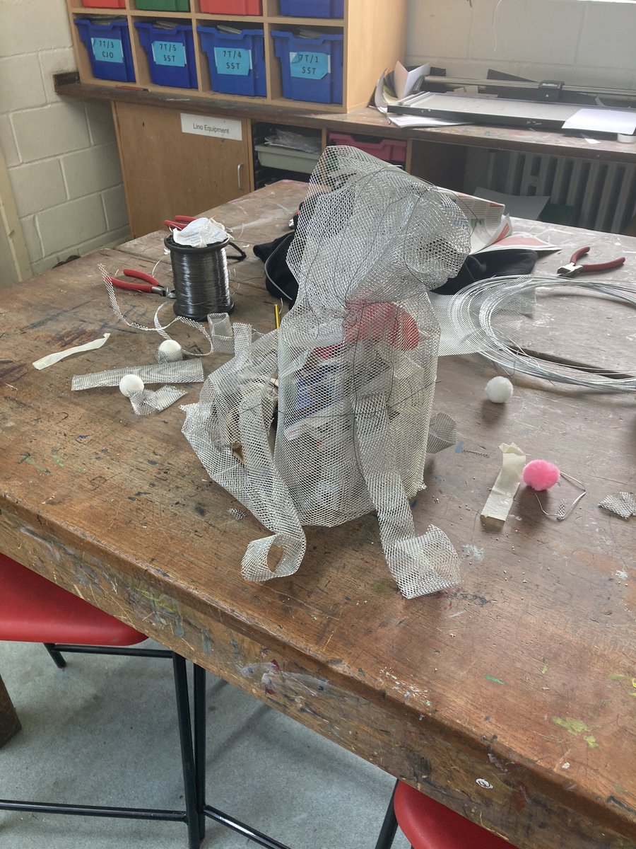MrsArtJ's tweet photo. Year 8s Imaginative creatures using wire and mod roc for enrichment week https://t.co/YnDNDNfi7R