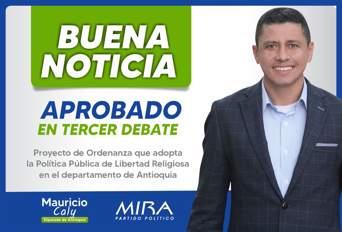 williamblandong's tweet photo. #AntioquiaCelebraLaLibertadReligiosa|Sabías que… Contamos con el proyecto de ordenanza 08 de 2021, el cual establece la adopción de la Política Pública de Libertad Religiosa en Antioquia?
@PartidoMIRA  @AnaPaolaAgudelo
@CalyMauricio
@carlos_guevara @irmalherrera   @Virguez https://t.co/nrIPfzZqbE