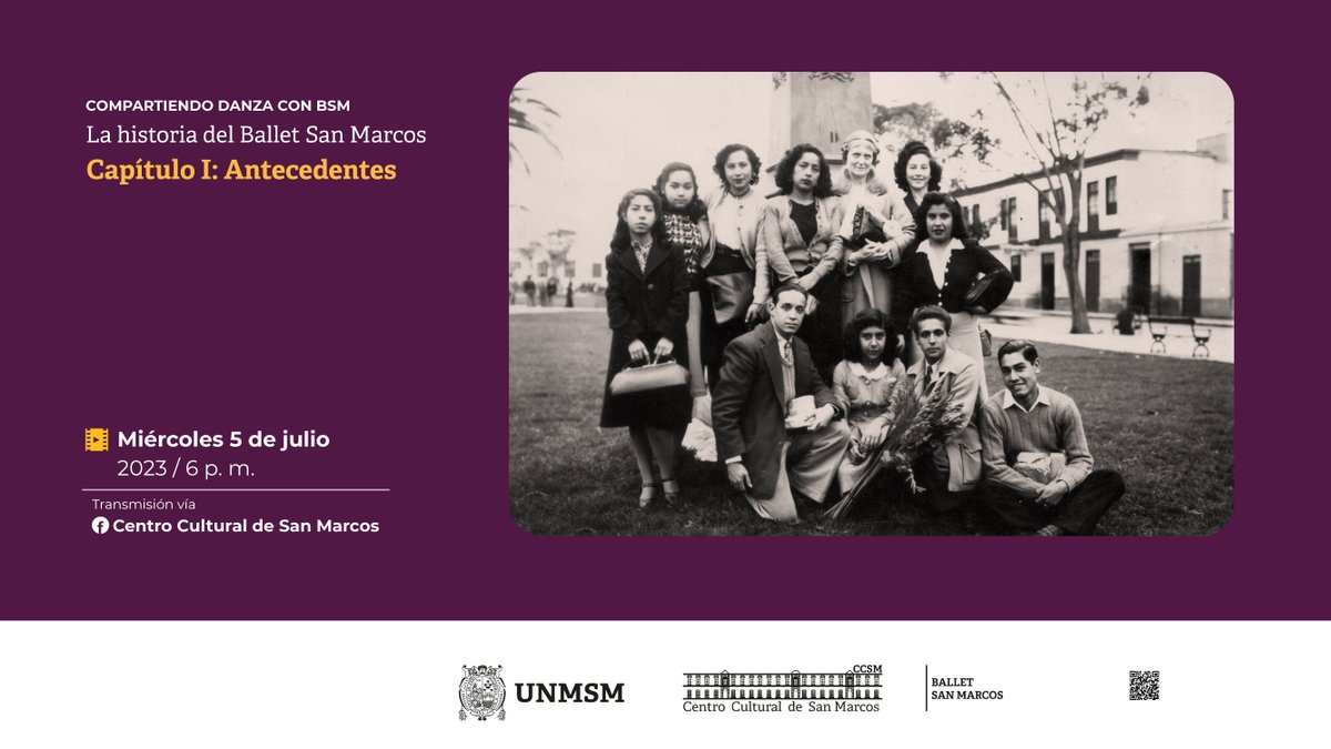 CCulturalUNMSM's tweet photo. #ProgramaVirtual | En esta edición especial de "Compartiendo danza", iniciaremos un emocionante ciclo de documentales sobre la historia del Ballet San Marcos
📅 Este miércoles 5 a las 6 p. m. a través de nuestro Facebook oficial 😉❗
#UNMSM #CCSM #CompartiendoDanza #Ballet https://t.co/HDAcRquosj