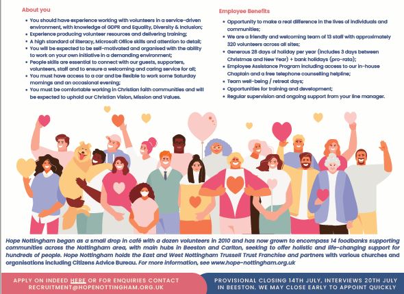 JOB VANCANCY
Volunteer Manager at HOPE Nottingham

<a href="/SouthNottsPBP/">South Nottinghamshire Place-Based Partnership</a> <a href="/HopeNottingham/">Hope Nottingham</a> 

uk.indeed.com/job/charity-vo….
