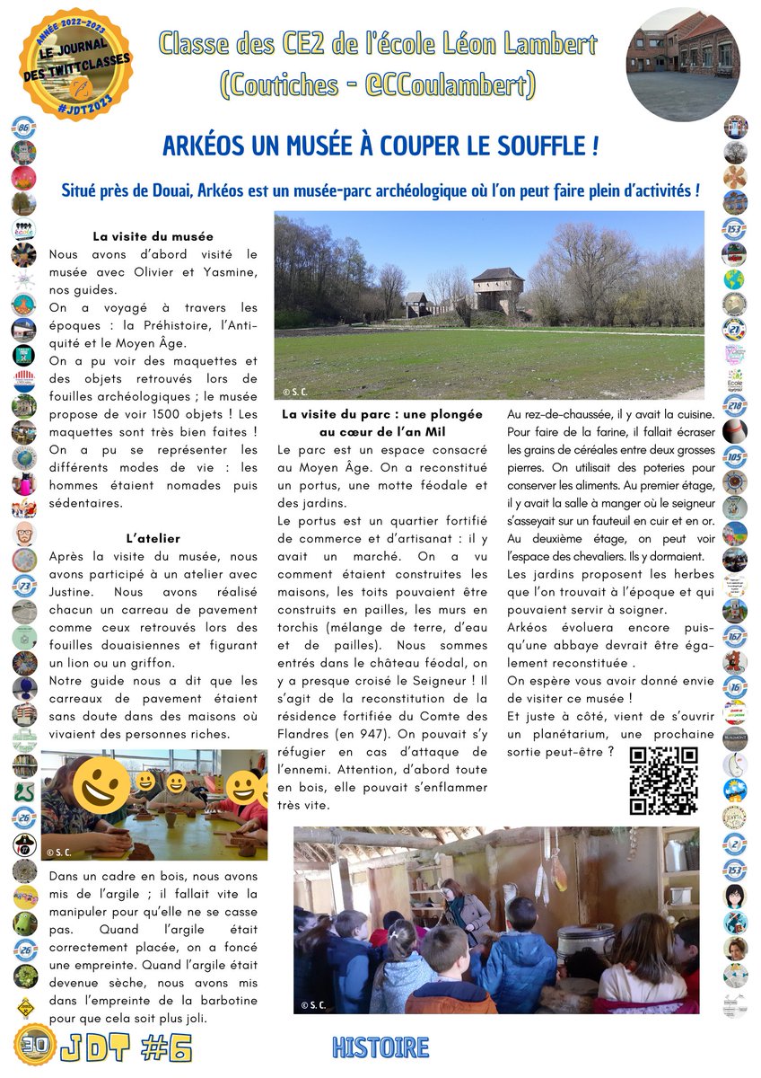 #UnArticleDuJdT
Pour cette 23e découverte, nous vous proposons l'article des CE2 de <a href="/CCoulambert/">CE2_COULambert</a> (#Coutiches) dans le Journal des TwittClasses. #JdT2023🗞️
Il parle de leur visite au musée-parc archéologique #Arkéos à <a href="/Douaisis_Agglo/">Douaisis Agglo</a>.
Il se trouve en page 30 du JdT.
Bonne lecture.