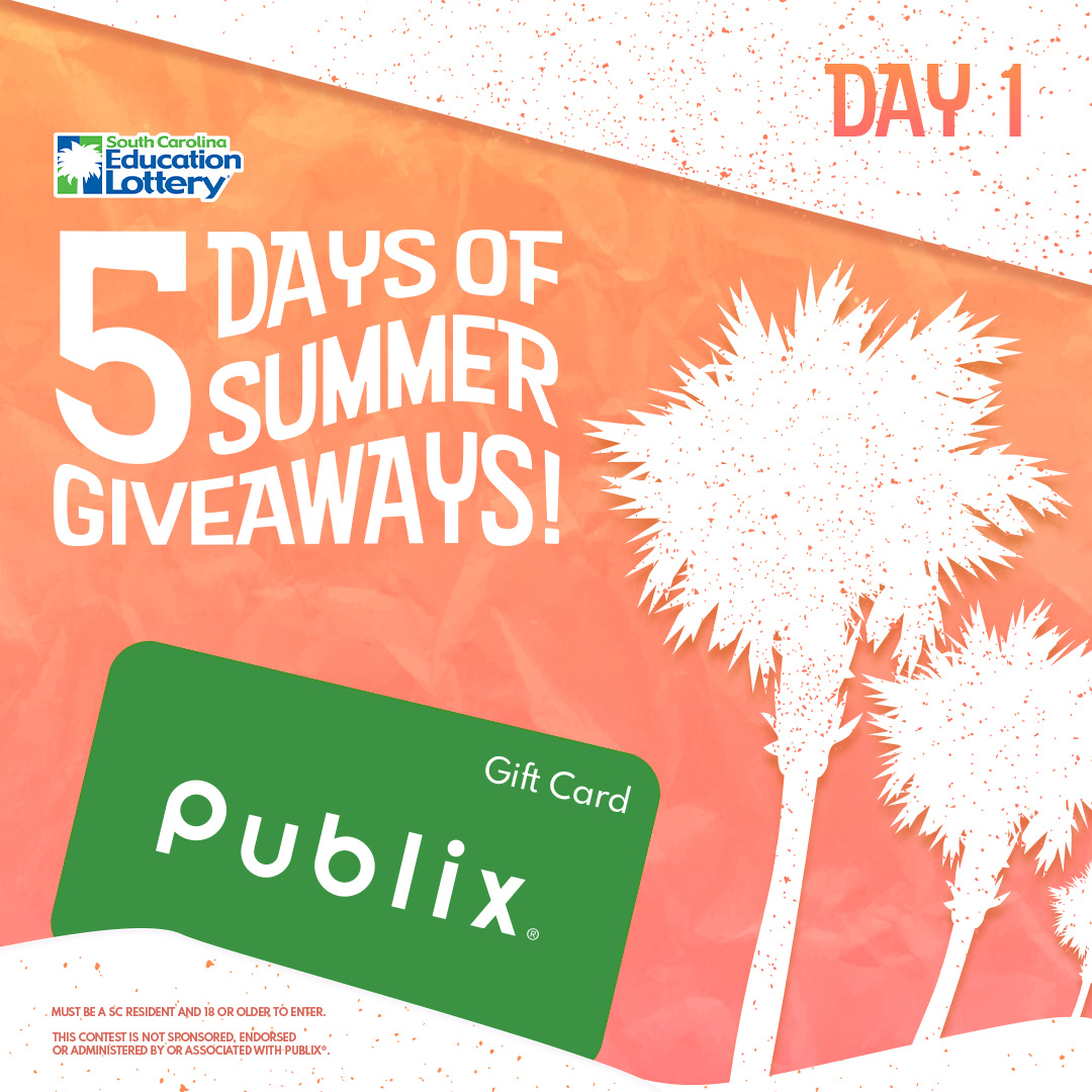 sclottery's tweet image. Day 1 of our “5 Days of Summer Giveaways!” Enter to win a $100 Publix Gift Card. RT, FOLLOW and click bit.ly/3X09I7D to enter! SC residents only. Must be 18 or older. ENDS 7/5/23. #contest Be sure to join our Players’ Club.