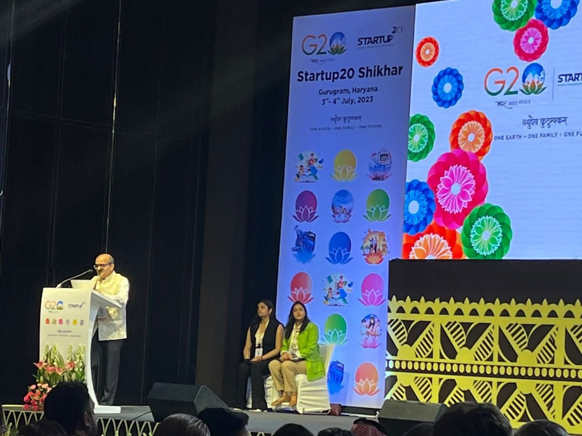 Dr Chintan Vaishnav, Chair of #Startup20, extended a warm welcome to all delegates and attendees at #Startup20Shikhar summit. He spoke about the journey of Startup20 from Inception to Shikhar.
 #G20India #Haryana