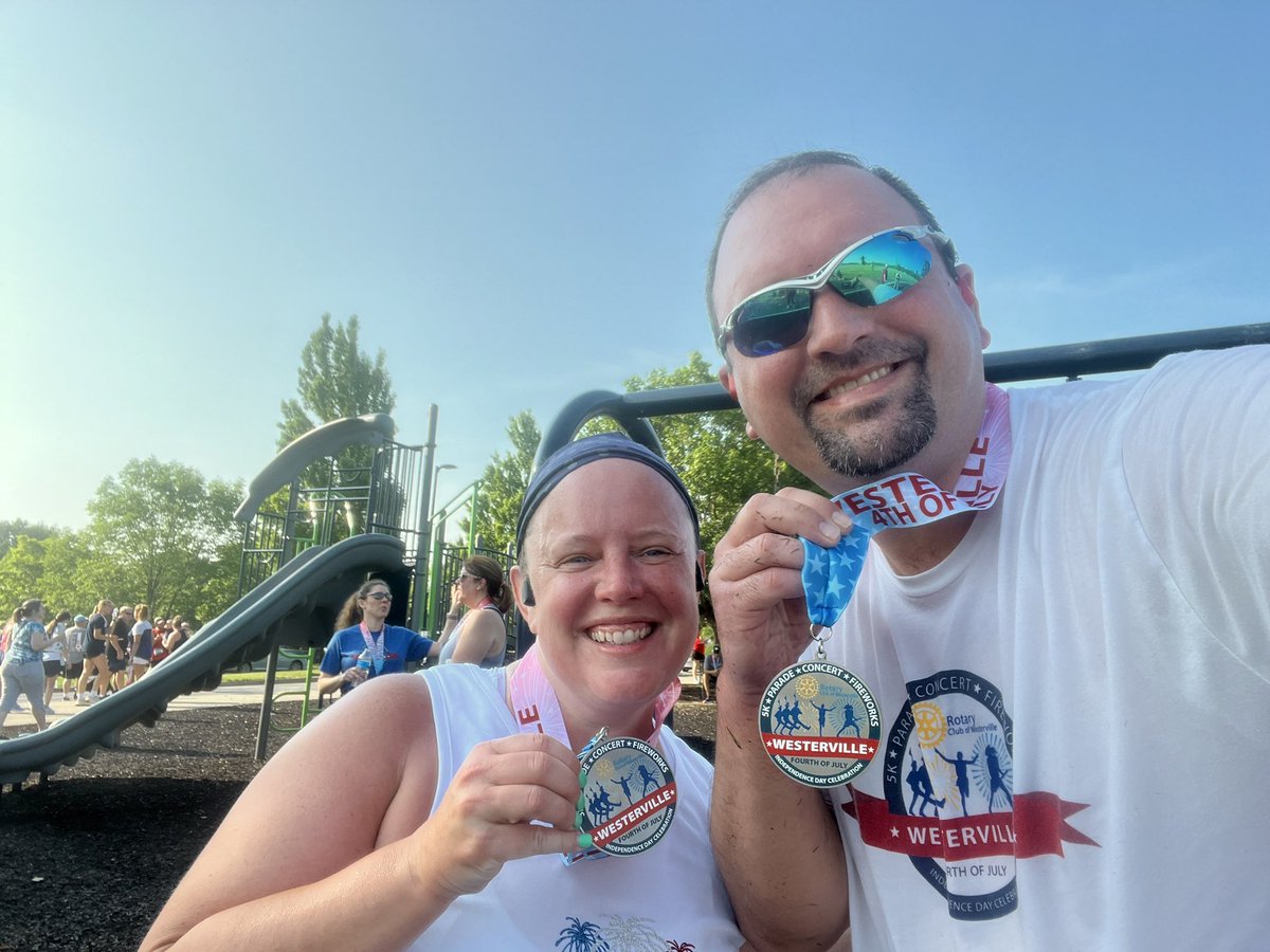 Great 👍 race with @nd_jamie @tellwesterville #4thofJuly 5K today!