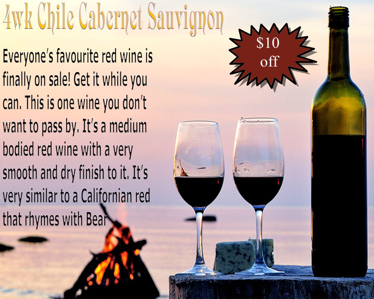 ExquisiteWines's tweet photo. We have a great red wine special on this month with everyone's favourite Chilean Cabernet Sauvignon. Medium body red wine with a dry smooth finish. Compliments any meal and can be on it's own as well.
https://t.co/SVT1myCWNR https://t.co/jNAlklMex8