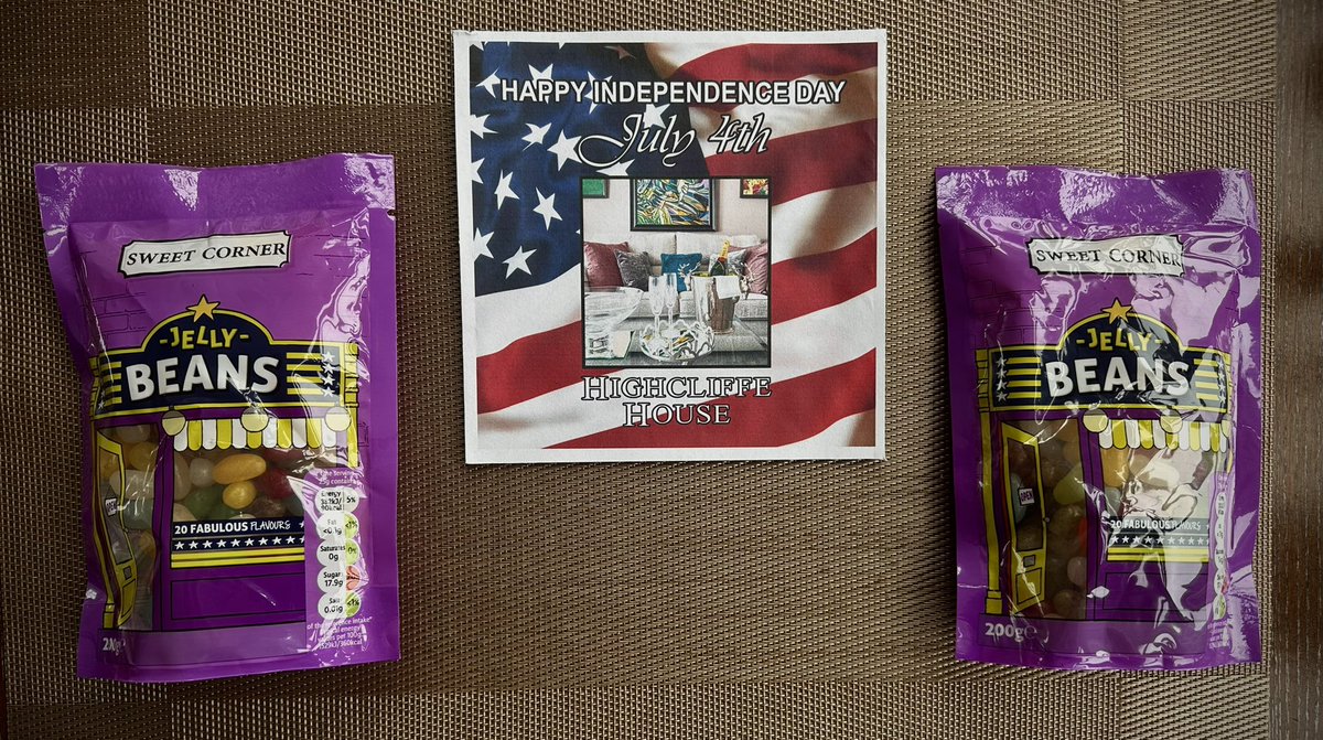 HighcliffExmoor's tweet photo. Highcliffe House wishing 🇺🇸 Citizens a Happy 4th of July - US Independence Day 🎇 🎆 🥂

#jellybean candy treats for guests post breakfast 🍳 to celebrate ❤️ 💙

Welcoming 🇺🇸 guests across the Atlantic Ocean  🌊 

https://t.co/LqeEaEUr25 

#fourthofjuly #USA  #IndependanceDay https://t.co/ySZGwNYIzR