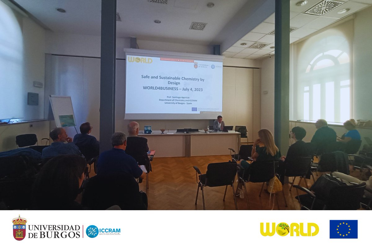 ICCRAM_UBU's tweet photo. 📷: Santiago Aparicio, head of Material Design and Modelling  group, gave the seminar "Safe and Sustainable Chemistry by Design" at the #World4Business event held at @polimi

It's part of the #WORLDproject🌎, which will hold a partner meeting tomorrow with ICCRAM's participation. https://t.co/HfgdcIVBg1