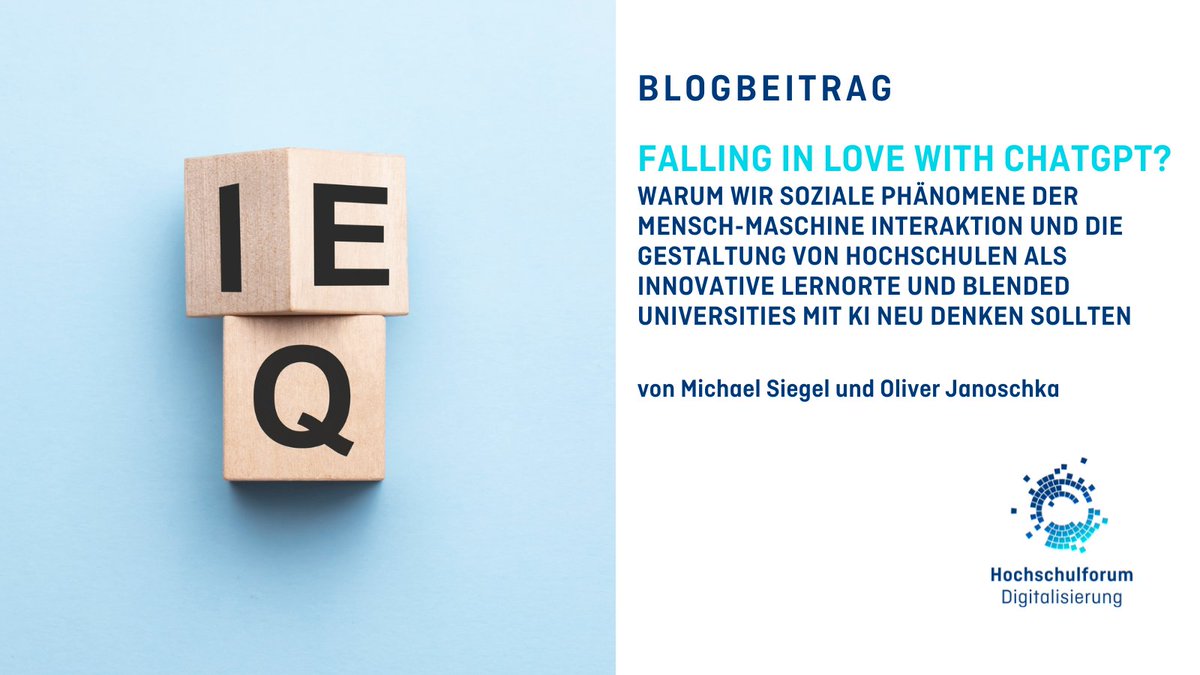 Hochschulforum Digitalisierung (HFD) (@hfddigital) on Twitter photo Reden wir zu einseitig über die Qualität von Inhalten und zu wenig über die Qualität der Interaktion? Fordert #ChatGPT uns nicht nur kognitiv, sondern auch sozial heraus? <a href="/siegel_online/">Michael Siegel</a> und <a href="/Ojanoschka/">Oliver Janoschka</a> wagen ein kleines Gedankenexperiment.
#DigitalTurn
hochschulforumdigitalisierung.de/de/blog/fallin… Reden wir zu einseitig über die Qualität von Inhalten und zu wenig über die Qualität der Interaktion? Fordert #ChatGPT uns nicht nur kognitiv, sondern auch sozial heraus? <a href="/siegel_online/">Michael Siegel</a> und <a href="/Ojanoschka/">Oliver Janoschka</a> wagen ein kleines Gedankenexperiment.
#DigitalTurn
hochschulforumdigitalisierung.de/de/blog/fallin…