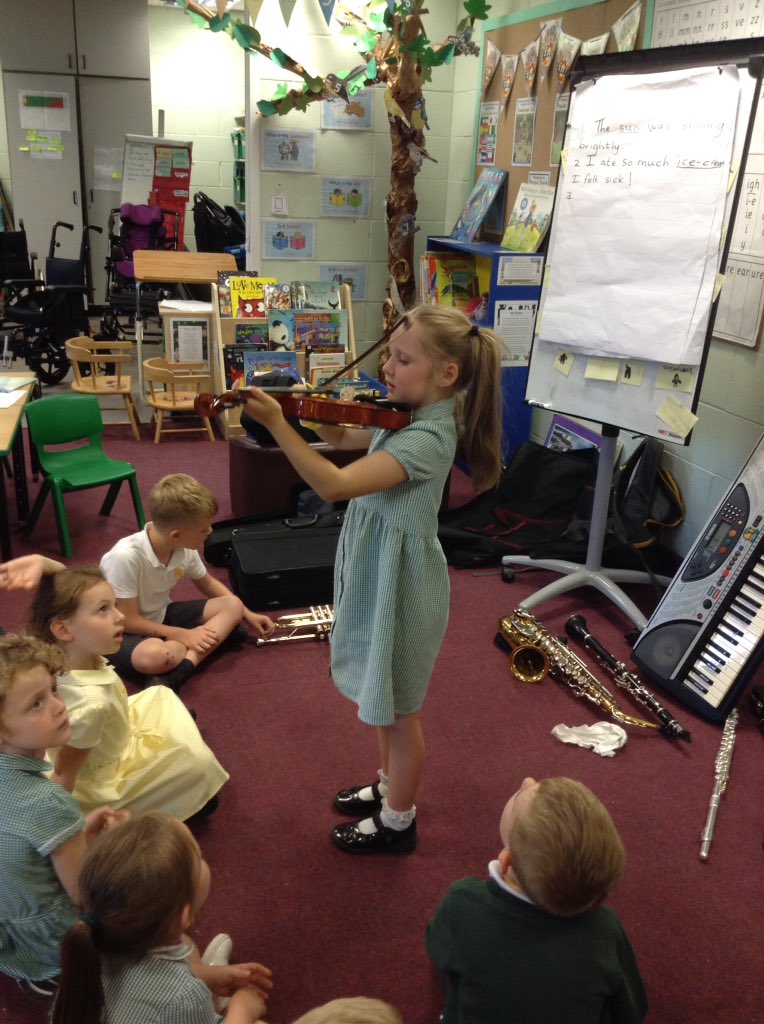 Today, we were very excited to have one of our dad's come into school and show us a variety of different musical instruments. We had the opportunity to play them.#swhmusic
