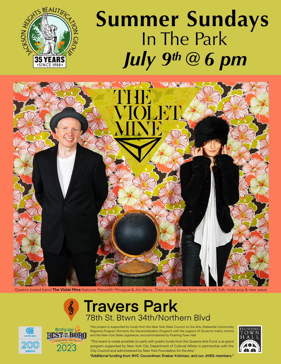 This Sunday #thevioletmine Live at Travers Park! 🎶 #jacksonheights FREE concert