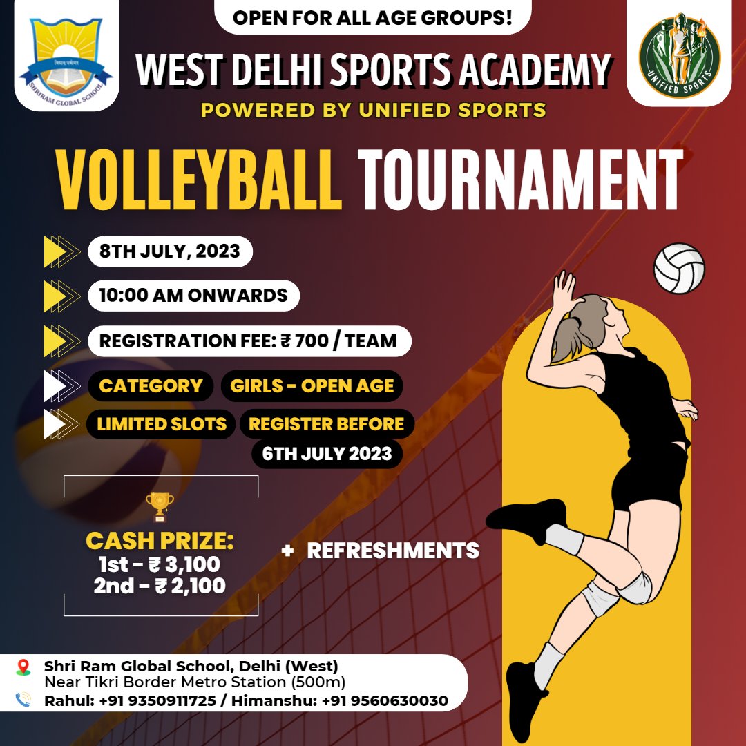 Get ready to spike your way to victory! We're excited to announce The Girls Volleyball Tournament. Do you have what it takes to be a champion? Join us and show off your skills on the court! #volleyball #volleyballtournament #girlstournament #localtournament #localcompetition🏆