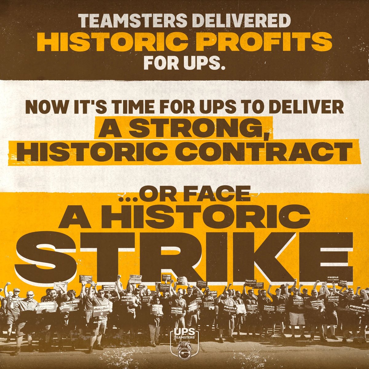 UPS has less than 24 hours to #SealTheDeal before @Teamsters enforce their #strike deadline. ✊ITF & the 18.5 million transport workers we represent stand in solidarity with more than 340,000 #UPSTeamsters in the US fighting for a fair contract. #PayUp #1u