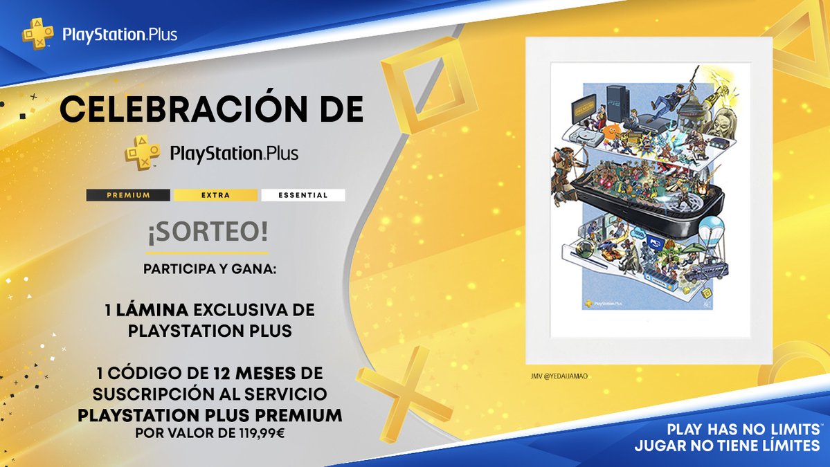 3djuegos's tweet photo. SORTEO 🔔 ¡Consigue una Lámina de @YedaiJamao + un código de 12 meses de PlayStation Plus Premium!

🔶 Síguenos @3djuegos y @PSPlusES
🔶 RT este tuit
🔶 Usa #AniversarioPSPlus y dinos cuál es tu juego favorito de PS Plus

Solo España y hasta 09/07* https://t.co/BVofPgDZup