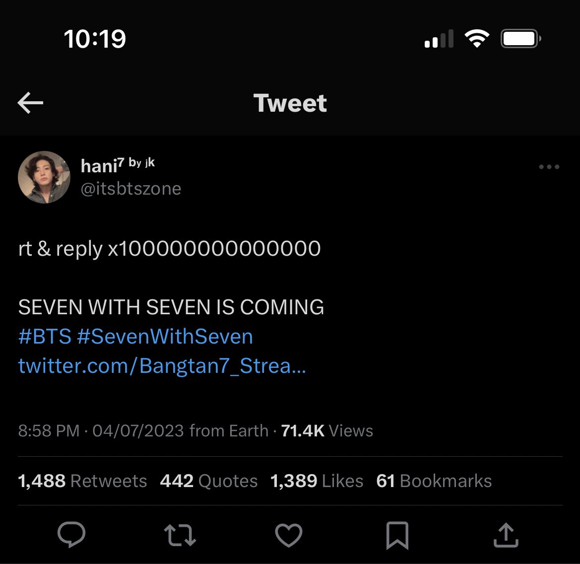 Goldenaotc's tweet photo. This is the armys that akgeas are calling they are doing everything for Jungkook? 😕 July is jungkooks month and the focus should be only on him no one else plus seven got nothing to do with bts respect jks debut song for gods sake… 

SEVEN FOR JUNGKOOK ONLY https://t.co/34wfFc7J3o