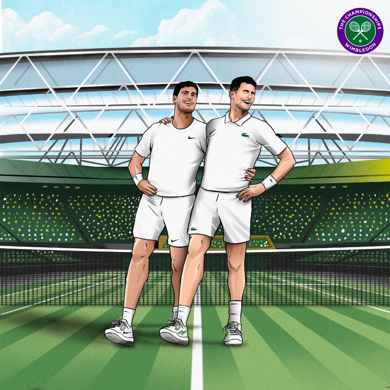 Wimbledon's tweet photo. 🎶 Naatu Naatu 🎶
Carlos Alcaraz and Novak Djokovic, the top two seeds are ready for #Wimbledon 😍 https://t.co/O8embrKZ4v