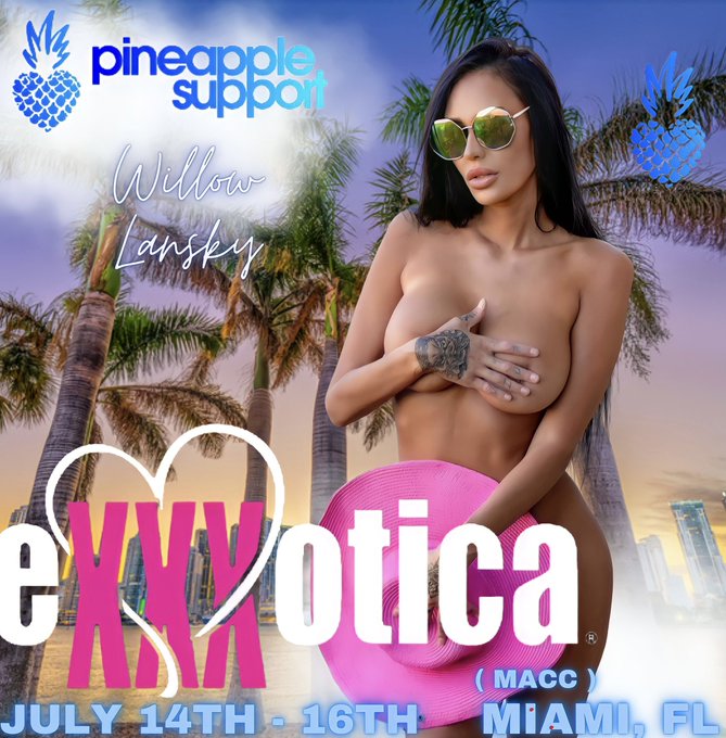 Come and meet me at @Exxxotica Miami from July 14th - July 16th!!  You can find me at the @PineappleYSW<a class="tags" target="_blank" title="On Twitter" href="/?out=eyJ0eXAiOiJKV1QiLCJhbGciOiJIUzUxMiJ9.eyJpYXQiOjE3MjI2NDY2NjksImlzcyI6InR3cG9ybnN0YXJzLmNvbSIsIm5iZiI6MTcyMjY0NjY2OSwiZXhwIjoxNzU0MTgyNjY5LCJyZWRpcmVjdF91cmwiOiJodHRwczovL3R3aXR0ZXIuY29tL0V4eHhvdGljYSJ9.wRa1Pl2aZCgH06EfIk3k5KzE0UC5t5yRv5CM7u4wPXQxL1u9BOsH0b6O1UvNsfqbgccFRHobOm6JuTjeifGCdQ">@Exxxotica</a><a href="/tag/funinthesun"class="tags"><span>#funinthesun</span></a><a href="/tag/exxxotica"class="tags"><span>#exxxotica</span></a><a href="/tag/exxxoticaexpo"class="tags"><span>#exxxoticaexpo</span></a><a href="/tag/exxxo"class="tags"><span>#exxxo</span></a>
