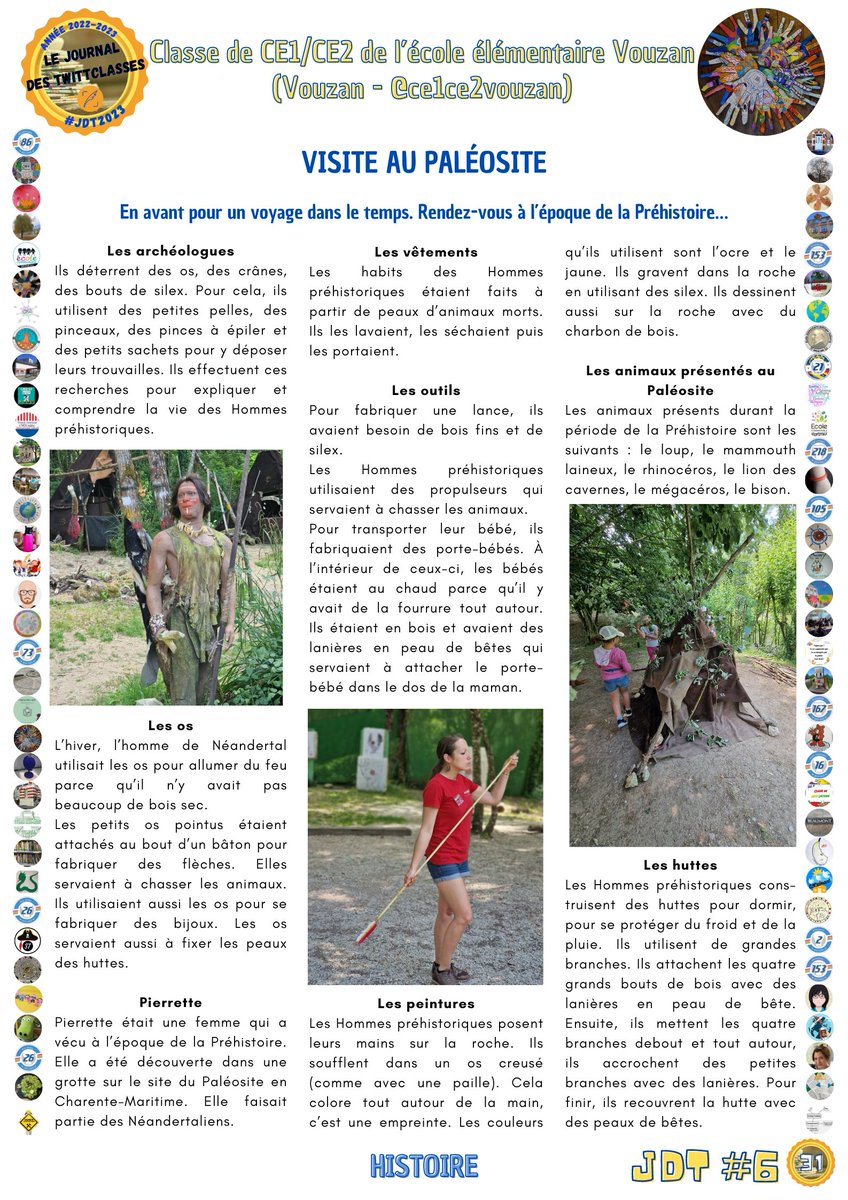 #UnArticleDuJdT
Pour cette 24e découverte, nous vous proposons l'article des élèves de CE1/CE2 de <a href="/ce1ce2vouzan/">@CE1CE2Vouzan</a> (#Vouzan) dans le Journal des TwittClasses. #JdT2023🗞️
Il parle de leur visite de l'espace muséographique <a href="/PALEOSITE/">Paléosite</a> et se trouve en page 31 du JdT.
Bonne lecture !