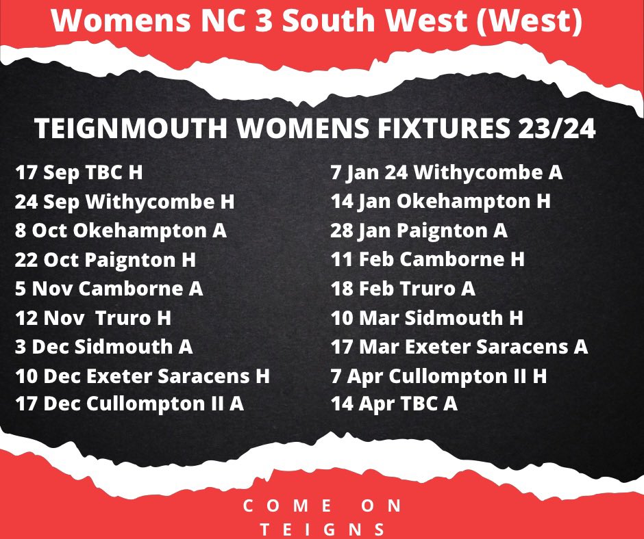Finally we have our women’s fixtures for the coming 23/24 season 😁 get the dates in your diary. 

Their matches are on Sundays so no excuse to not come down to support them.
The bar will be open &amp; we have lots of tables in beer garden with pitch side viewing 👍🏼

⬛️⬜️🟥