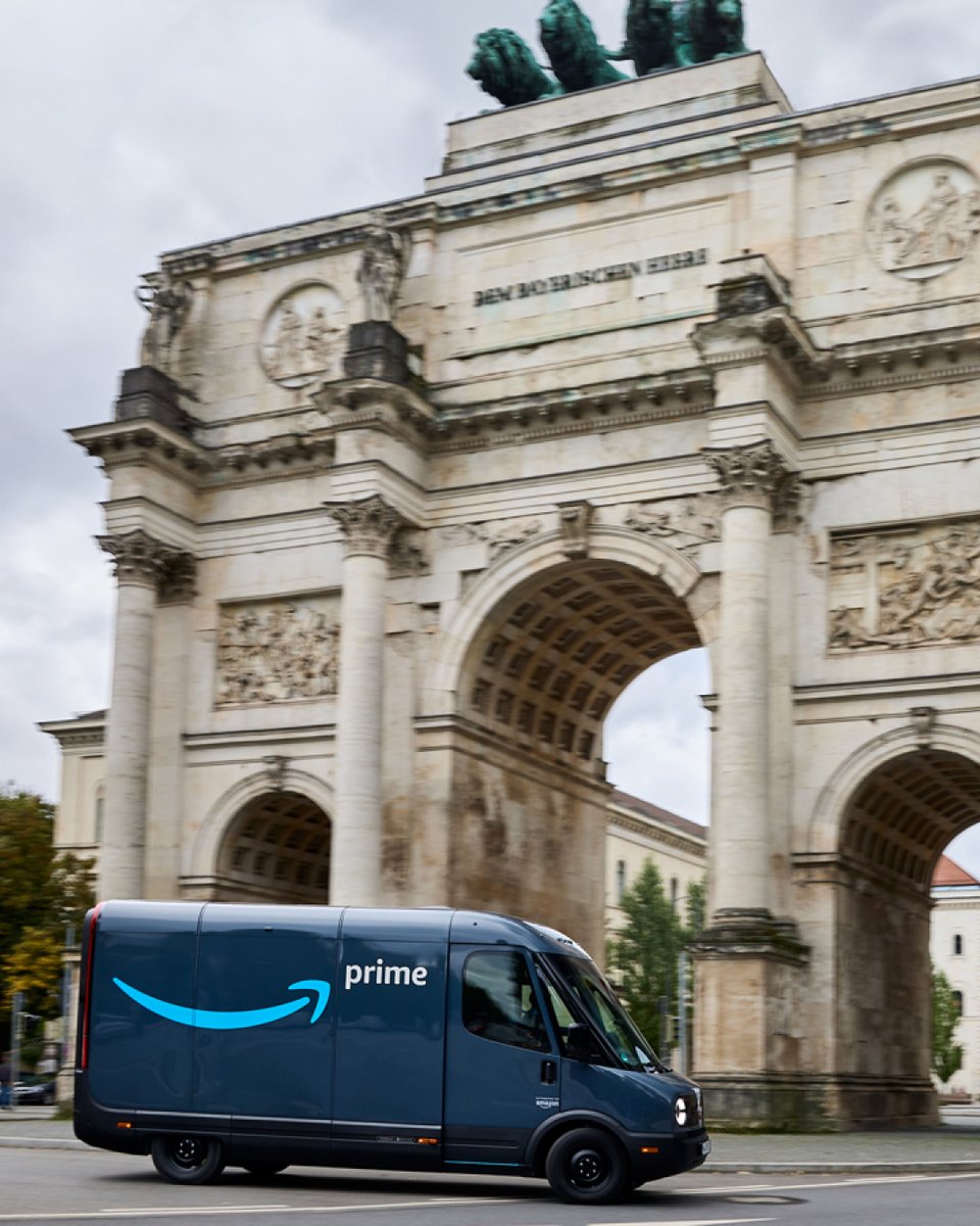 Rivian's tweet photo. We’re thrilled to see our vehicles hitting the road in Europe. @Amazon announced the deployment of over 300 Rivian Electric Delivery Vehicles in Germany over the coming weeks. 
Read more: https://t.co/vSn2c6nprl https://t.co/Dd68umuYfD