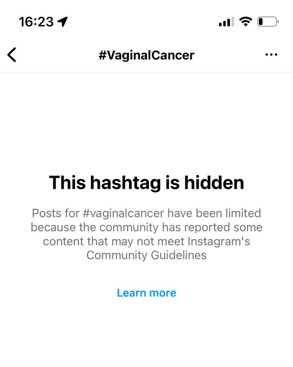 Our friends gynaecological cancer charity @eveappeal have flagged something very worrying on Instagram: the hashtag #VaginalCancer is censored. There's no word yet from Instagram as to why health information about cancer is censored on their platform.