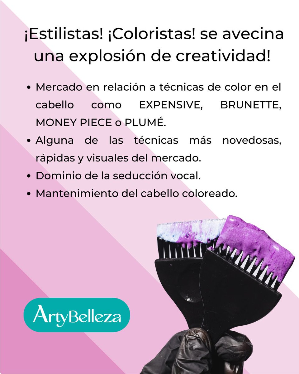 ArtyBellezaC's tweet photo. ¿Quieres llevar tus habilidades de coloración al siguiente nivel? ¿Te apasiona experimentar y crear mezclas de color personalizadas? Tenemos la formación profesional para tí. https://t.co/UyeVArFMjW